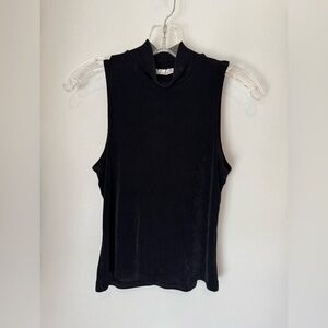 Vintage Elegant Black Sleeveless mock neck Top slinky size small